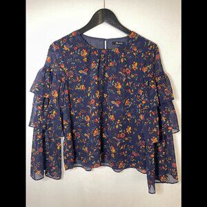 Madewell Blue Floral Ruffly Shirt (Small)